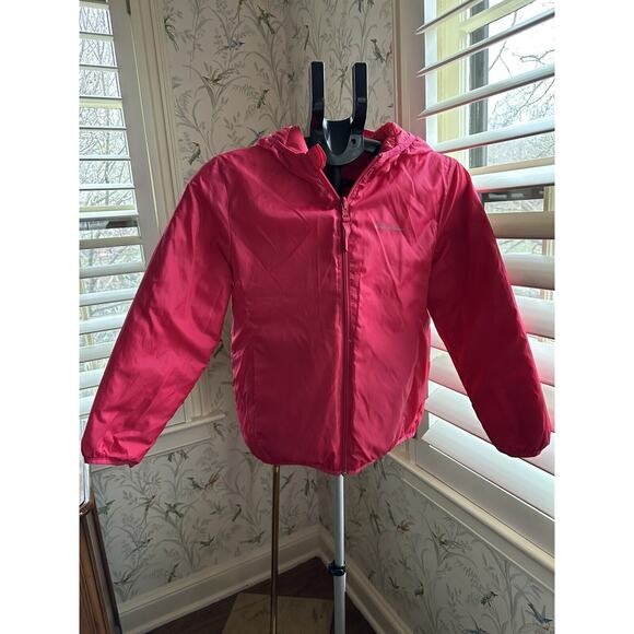 Eddie Bauer Girls M 10/12 Reversible Down Jacket Ombre Pink Hooded - Picture 6 of 8